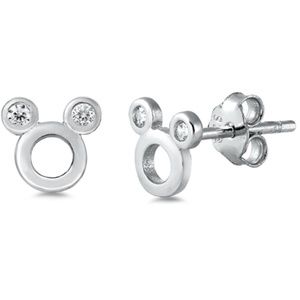 .925 Sterling Silver Clear CZ Mouse Stud Earrings
